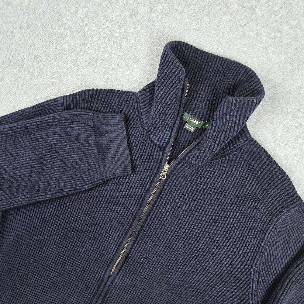 J.Crew Mens Large Navy Blue Full Zip Ribbed Cardigan Sweater Jacket